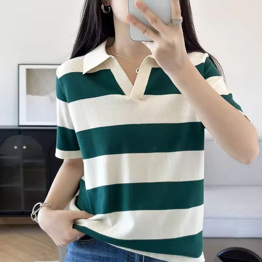WinvyNee Summer Half Sleeved Women's Solid Polo Shirt Casual Cotton Striped Top T-shirt Women Clothing Casual Knitted A1002022